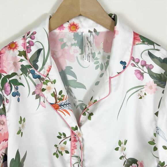 Flora Nikrooz White Bird and Floral Print Satin Pajama Top Size XS - Picture 5 of 8